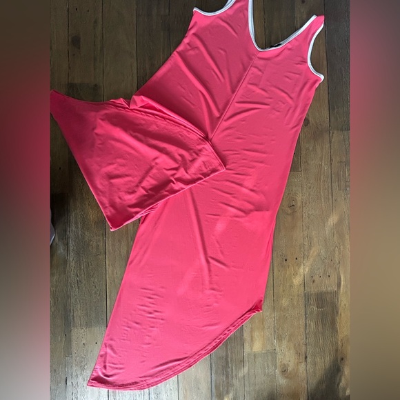 TIANA B Coral Sleeveless wide leg jumpsuit with White Trim - Picture 6 of 12